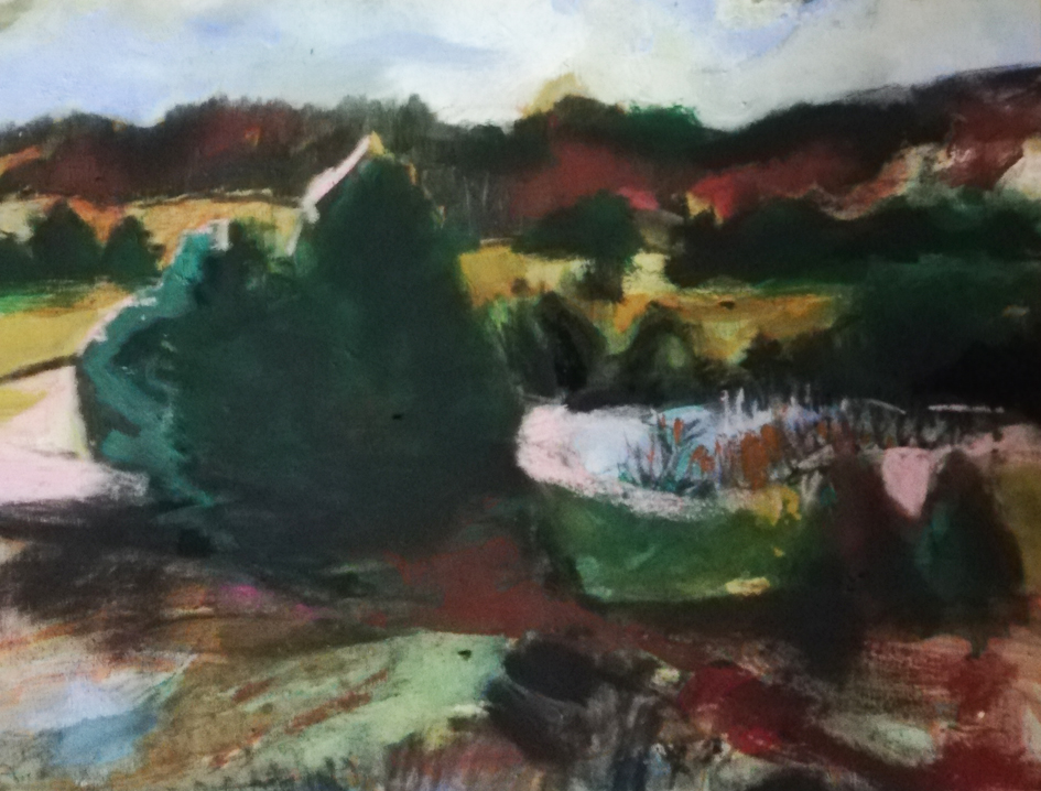 Sebastian Arsand, "In Grünhaus. Öl auf Holz, 2017"